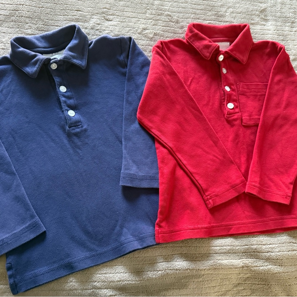 Little English Red and Blue Long Sleeve Polos